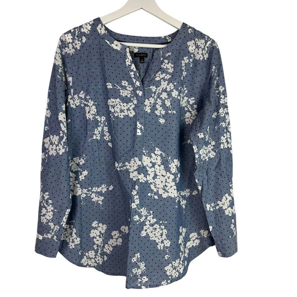 Talbots Chambray Medium Popover Blouse Cotton